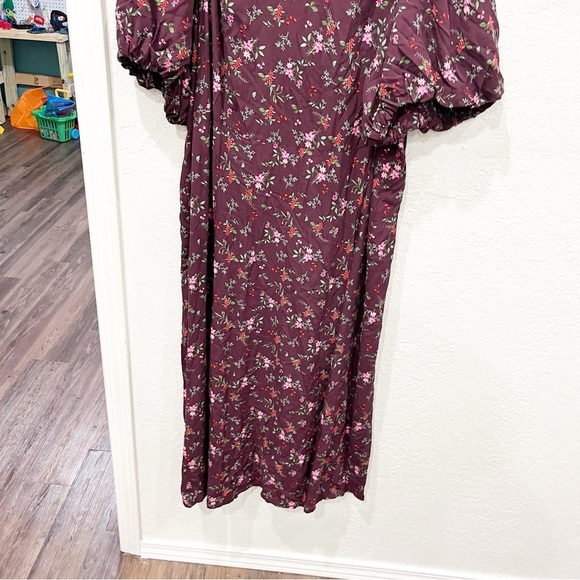 Old Navy Dress Women's 3X Maroon Floral Slit Puff Sleeve Maxi Cottage Prairie - Picture 5 of 9